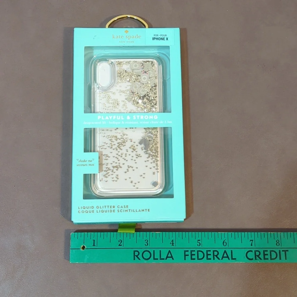 Kate Spade IPhone X Case Liquid Glitter Champagne Bottles and Glasses NWT